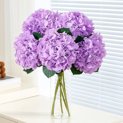 8pcs Lavender Fake Flowers Silk Hydrangea Artificial Flowers Bouquets Faux Hydrangea Stems for Home Table Centerpieces Wedding Party Decoration - color: Lavender