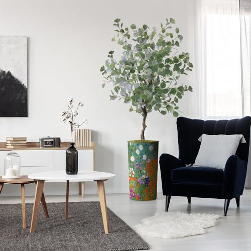Artificial Tree in Colorful Flower Pattern Planter, Fake Eucalyptus Silk Tree for Indoor and Outdoor Home Decoration - 66" Overall Tall (Plant Pot Plus Tree) - style: Eucalyptus Tree