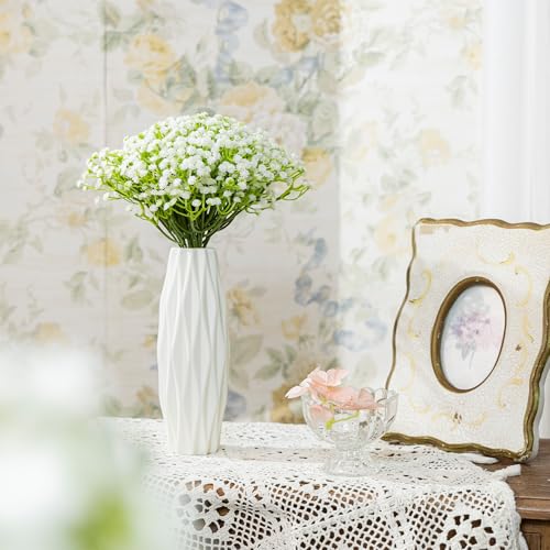 Imncya 120 Pcs Babys Breath Artificial Flowers, Babies Breath Faux Bulk Greenery, Real Touch White Gypsophila Fake Flower for Outdoors, Wedding Bouquets, Party, Home and Garden Decoration