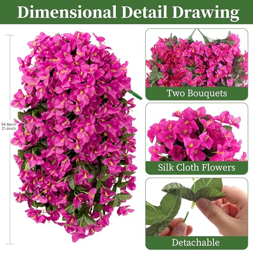 Artificial Bougainvillea Hanging Flowers Plants - 2 PCS faux Bougainvillea artificial flowers with Long Trailing Vines for Outdoor Decoration, Perfect for Porch, Garden, Urn Patio Balcony (Red Lotus) - color: Red Lotus