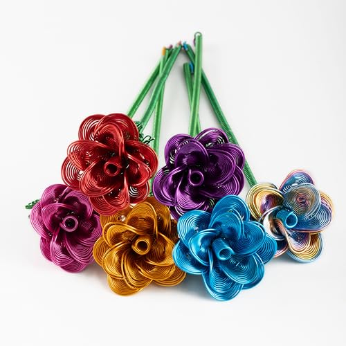 ZffXH Artificial Flowers Metal Bouquet Roses Flower,6Pcs Colorful Fake Rose,Aluminum Armature Crafted Waterproof,Office Hotel Table Decor,Mother's Day Valentine’s Day Girl's Birthday Party - color: Colorful