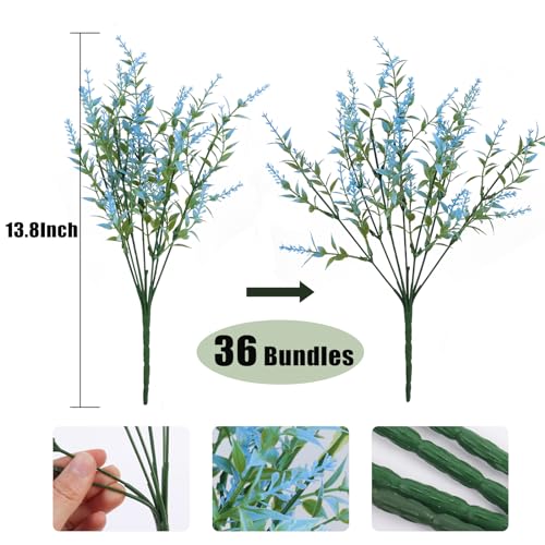 RECUTMS Spring Decoration, Artificial Greenery,Outdoor Artificial Flowers Fake Outdoor Plants, Faux Greenery for Indoor Outside Hanging Plants Garden Porch Window Box Home Farmhouse Décor(Blue) - color: Blue, size: 36 Bundles