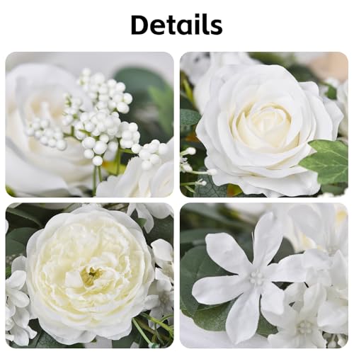 Lvydec 2 Pack Artificial Peony Flower Garland - 6ft Silk Peony Vine Willow Leaves and Eucalyptus Garland White Arch Flower Vine for Wedding Party Table Decoration (White) - color: White