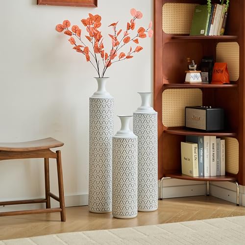 Floor Vases, Tall Home Decor Metal Vase Set of 3 Large Glazed Decorative Vases for Wedding Decor, Elegant Modern Flower Holder for Living Room, Entryway, Hallway - color: Triangle White Black