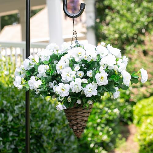 Ivydale Artificial Fake White Flowers Plants for Spring Outdoor Outside, Faux Silk Camellia UV Resistant Realistic for Front Door Porch Patio Balcony Garden Yard Decor, 3 Large Bundles - color: White