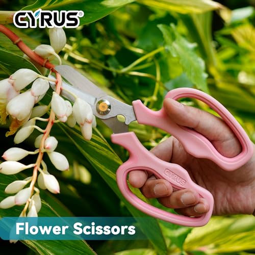 CYRUS Garden Shears Pruner Secateurs 7.5" Pruning Scissors with Integrated Stab Remover Flower Sharp Gardening hand tools Florist Bonsai Cutters Rose Snips Pink - style: Pink