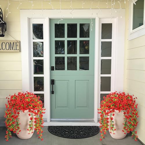Fake Artificial Hanging Flowers for Outdoors Decoration, 2 PCS Faux UV Resistant Artificial Outdoor Flowers, Fake Plants Look Real Daisy No Fade Spring Decor for Porch Home Patio Balcony and Yard - color: Hanging Flower (Red)