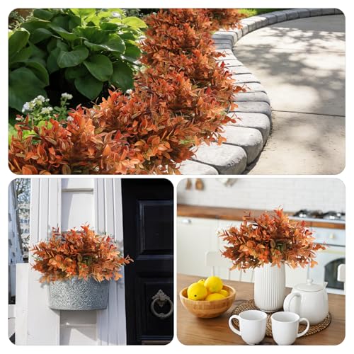 6 Bundles Artificial Greenery Stems, 14.5" Fake Lucky Bamboo Leaves Fall Faux Flowers Plants UV Resistant Plastic Shrubs for Outdoor Home Garden Patio Porch Farmhouse Pathway Thanksgiving Indoor Decor - color: Autumn Yellow