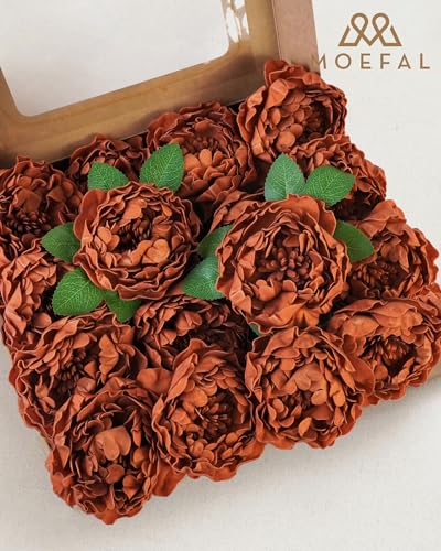 16pcs Burnt Orange, Terracotta & Orange Peony Artificial Flowers, Realistic Fall Foam Flowers with Stems for Autumn Wedding Bouquets, DlY Centerpieces & Home Decor - color: Terracotta & Orange