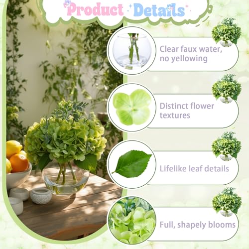 Green Hydrangea Artificial Flowers with Eucalyptus in Vase Fake Flowers Coffee Table Decor Real Touch Flowers with Faux Water for Home Decor - color: A-green