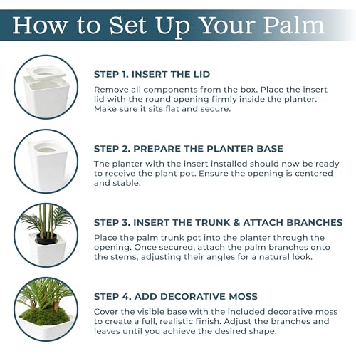 5FT Areca Palm Artificial Tree with LED Light, Tall White Pot, 3 Removable Grass Branches & Moss | Maintenance-Free Indoor Potted Plant (Areca Palm and Essentials (Tall Pot, Moss, 3 Grass Branches))