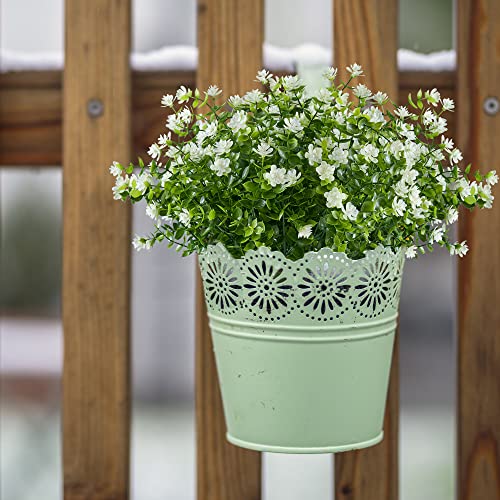 6 Bundles Artificial Flowers, Fake Artificial Greenery UV Resistant No Fade Faux Plastic Plants for Wedding Bridle Bouquet Indoor Outdoor Home Garden Kitchen Office Table Vase(OffWhite) - color: Offwhite
