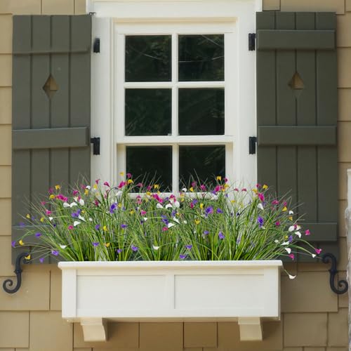 4 Pcs Artificial Plants Onion Grass Outdoor 35" Fake Tall Grass with Wild Lily Flowers Artificial Wheat Grass Faux Shrubs Bush Greenery Stems for Indoor Garden Outside Office Home Decor - color: 4 Pcs-multicolored Flowers