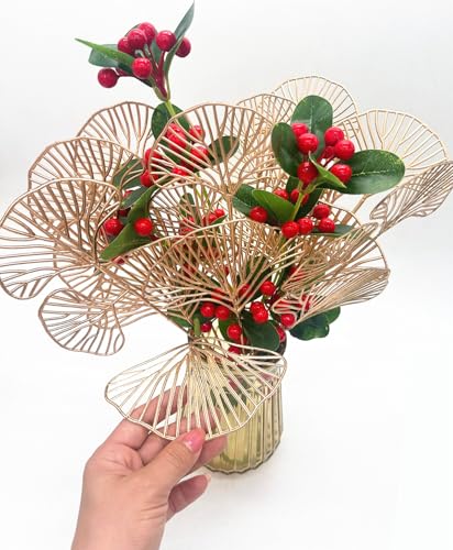 Golden Ginkgo Leaves Stems Christmas Decoration, Artificial Plants Fake Plastic Simulation Apricot Leaf Grass for Wedding Party Indoor Home Office DIY Crafts Flowers Bouquet Xmas Gold Decor - 12 Pack - color: Gold Ginkgo Leaves - 12 Pcs