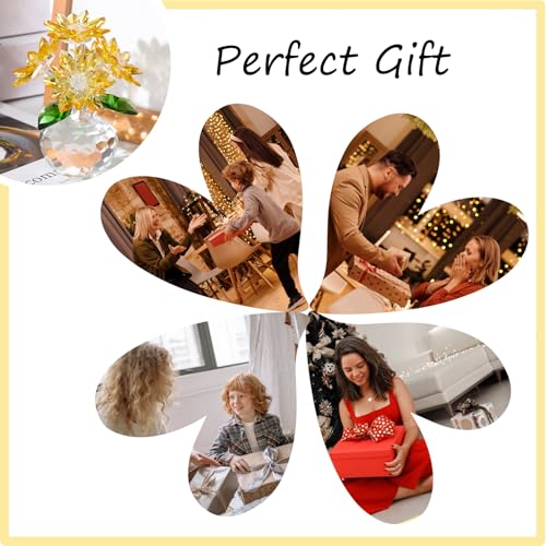 Arikyrist Crystal Yellow Daisy Figurine Gifts for Women Friends Glass Daisy Flowers for Home Office Tabletop Centerpieces Decor - color: Yellow