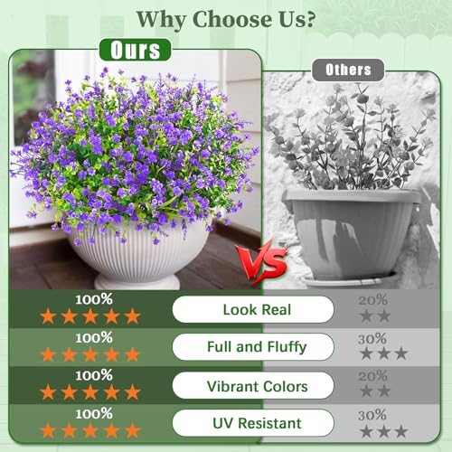 Yastouay Artificial Flowers for Outdoors UV Resistant, 18 Bundles Purple Realistic Outdoor Artificial Plants & Flowers, Fake Outdoor Flowers Plants for Front Porch Window Box Garden Decoration - color: Purple, size: 18 Bundles