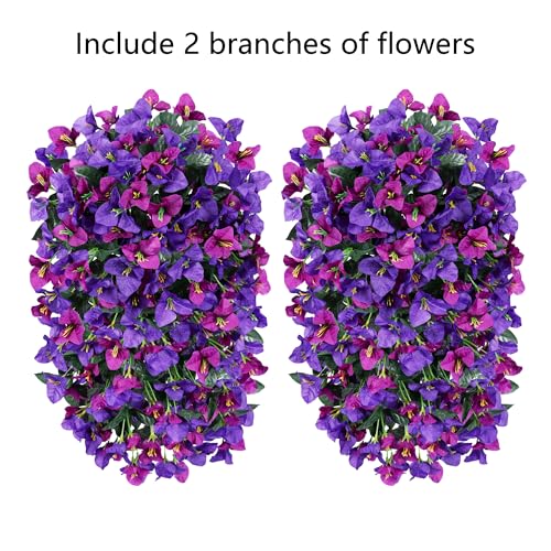 HyeFlora Bougainvillea Artificial Hanging Flowers Plants for Outdoors Decoration, 2pcs Fake Flowers Silk Bougainvillea Vines Realistic UV Resistant Faux Flowers for Outdoor Planters Porch Patio, Mix - color: Purple + Fuchsia