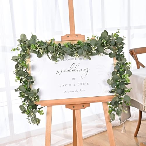 Dolicer 2 Packs 6FT Artificial Eucalyptus Garland, Faux Greenery Garland Fake Vines Hanging Silver Dollar Eucalyptus Leaves for Wedding Backdrop Arch Table Wall Party Home Decor - color: Grey Green With White Seed, size: 2 Packs