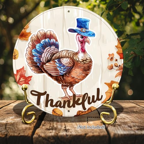 Vintage Thanksgiving Day Turkey Round Metal Sign Turkey Fall Sign Wall Art Rustic Wreath Wall Decoration for Indoor Outdoor Home Porch Window Decor 12 Inch - color: Thanksgiving 12, size: 12 inches