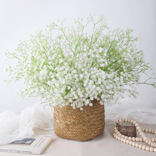 Babys Breath Artificial Flowers, 30 pcs White Flowers Artificial Real Touch Faux Flowers Bouquet Look Real Fake Flowers for Wedding Party Home Garden Tables Centerpieces Office Arrangements Decoration - color: Baby Breath-white