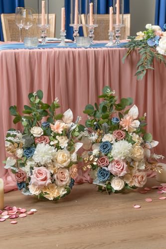 TINGE TIME Free Standing Artificial Rose Flowers Set of 2, Wedding Arch Altar Stage Decorations, Silk Fake Flower for Wedding Centerpiece Archway Aisle Welcome Entrance (DustyRose&NavyBlue) - color: Dustyrose&navyblue