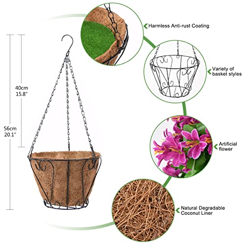INQCMY Artificial Hanging Flowers in Basket for Spring Summer Outdoor Porch Decoration,UV Resistant Fake Silk Violet in Planter Realistic for Outside Home Patio Balcony Garden Yard Decor - color: Light Purple