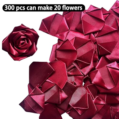【Economical Bulk Pack 300Pcs Pre-Made Satin Rose Petals, Half-Finished DIY Kit for Eternal Roses - Save Time & Effort on Crafting Forever Flowers for Weddings, Parties（Wine Red - color: 300 Pcs Red Wine