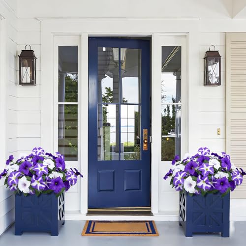 Artificial Flowers for Outdoors, 4 Pcs Realistic Fake Flowers Petunias UV Resistant Silk Morning Glory Faux Plants for Outdoor Planters Balcony Yard Window Box Porch Garden Home Outside Decor - color: Purple
