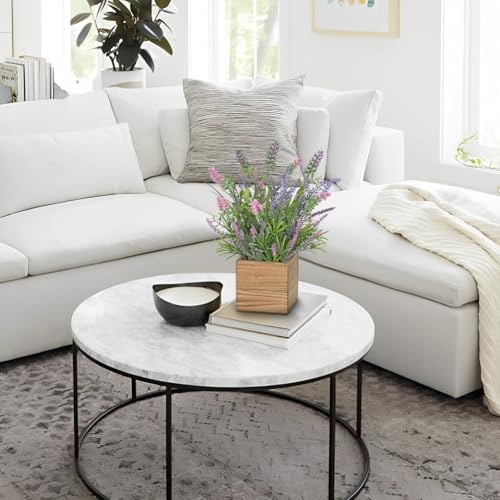 DILATATA Rustic Lavender Flowers Artificial Lavender Decor Fake Lavender Plant in Wooden Pot Faux Plants for Home Bathroom Table Centerpieces Wedding Decor Potted Lavender Flower Purple Decor - size: 13" W.P