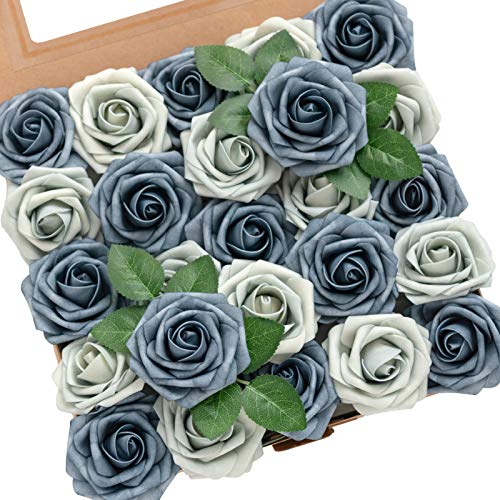 Ling's moment Artificial Roses, Dutch Blue & Dusty Blue, 3 Inch 50 Pcs | Foam Material, With Stems, DIY Floral, Wedding/Party Decor, Centerpieces/Bouquet - color: Blu- Dutch Blue & Dusty Blue, size: 50Pcs