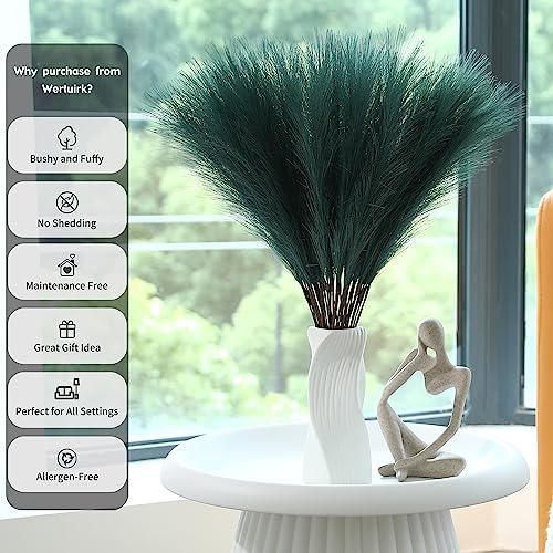 Wertuirk Green Pampas Grass Decor - 30pcs 24 Inch Artificial Pampas Grass Decor Tall, Fake Pompas Grass for Vase Filler, Table Centerpieces, Wedding, Party and Green Home Decor (Green) - color: Green, size: 30 Pieces