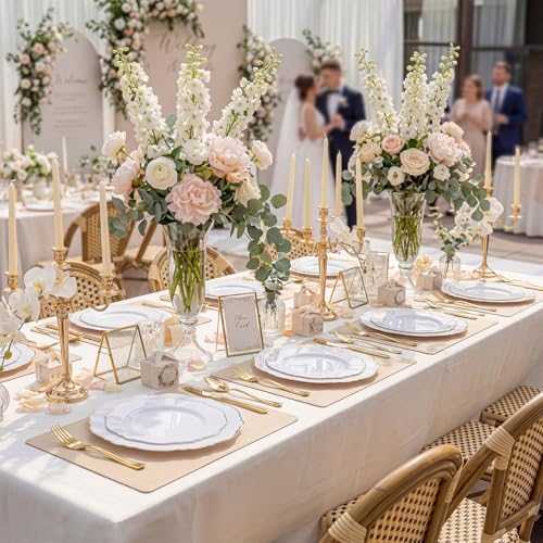WDF 100pcs Gold Plastic Plates - High-end Baroque Design - Heavy Duty White &Gold Wedding Plates Set Ideal for Party/Wedding/Birthday - color: Gold, size: 100PCS