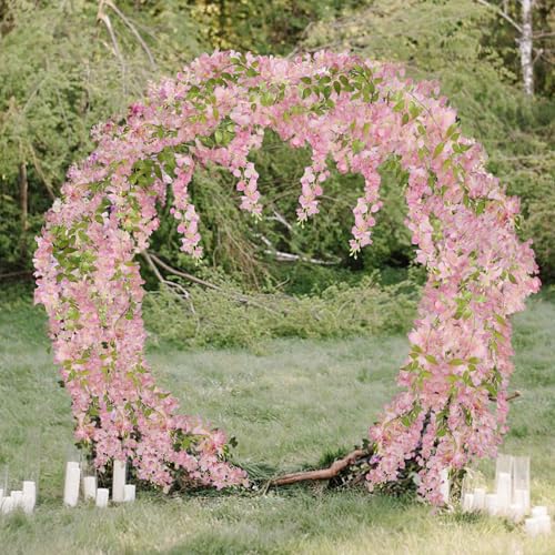 CISDUEO 2 Pcs Wisteria Hanging Flowers Wisteria Flowers Vine Garland Wedding Arch Decoration Pink Artificial Wisteria Vines Hanging Flower Vines Silk for Party Garden Home Table Backdrop 6 Feet - color: Pink