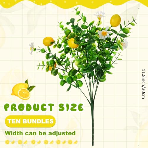 10 Pack Artificial Lemon Branches Decoration Fake Lemon Stems with Green Leaves and Daisies for Farmhouse Home Wedding Birthday Table Centerpiece & Party Arrangement - style: Lemon