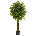 Nearly Natural 4ft. Ficus Artificial Tree with Woven Trunk, UV Resistant (Indoor/Outdoor)