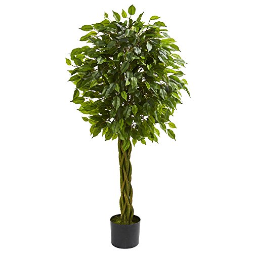 Nearly Natural 4ft. Ficus Artificial Tree with Woven Trunk, UV Resistant (Indoor/Outdoor)