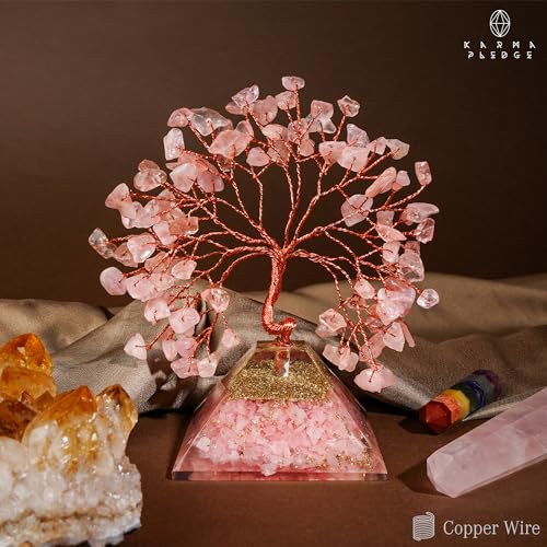 Rose Quartz Crystal Tree Good Luck Birthday Gifts for Women Mom Friends Sister Home and Office Desk Decor, Pyramid Base Reiki Healing Stones Chakra Tree of Life for Positive Energy, Money, Sucess - color: Pyramid Base Rose Quartz Crystal Tree