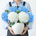 2Pcs White/ 4Pcs Blue 20" Hydrangea Artificial Flowers Silk Large Faux Floral Lifelike for Office Party DIY - color: White/Blue