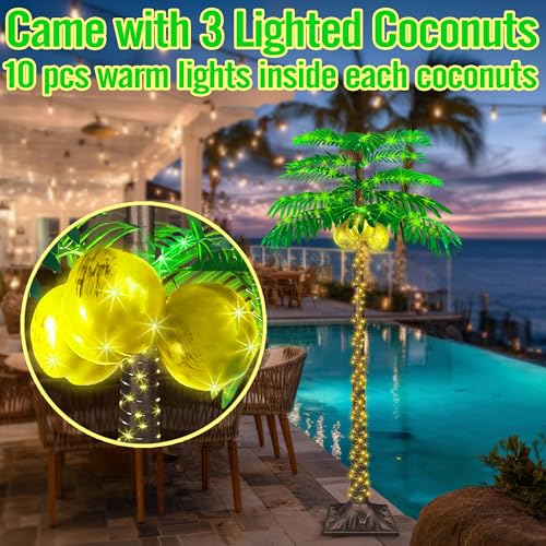 6FT LED Lighted Palm Tree with 431pcs Lights, Artificial LED Palm Tree with 3 Glowing Coconuts, Simulated Trunk with Lights, 8 Lighting Modes&Timer. - size: 6FT