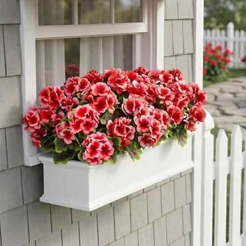 lovemoon 16 Pcs Artificial Geranium Plant Realistic Silk Flowers for Outside UV Resistant Faux Geraniums Flowers for Indoor Outdoor Home Garden Office Decoration (16, Peach) - color: Peach