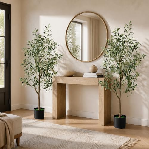 2 Pack 4.5FT Artificial Olive Tree with Lifelike Fruits for Indoor Outdoor Décor - size: 4.5ft-2pack