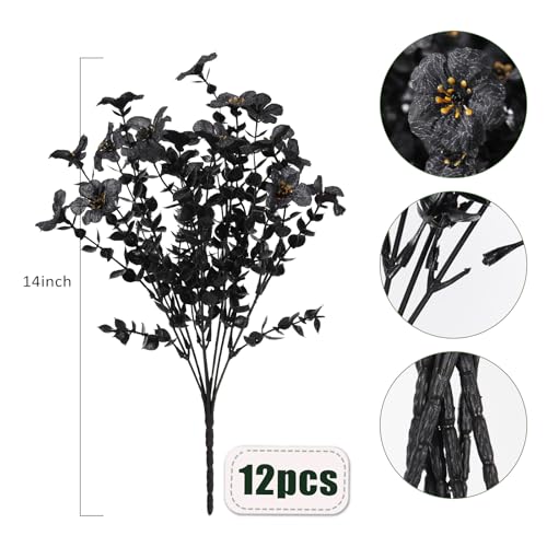 RECUTMS 12Pcs Artificial Black Flowers Realistic Artificial Plants Halloween Fake Flowers No Fade Outdoor Flower UV Resistant Faux Plant Outdoor Faux Shrubs Fake Plants for Halloween Balcony (Black) - color: Eviolet Black