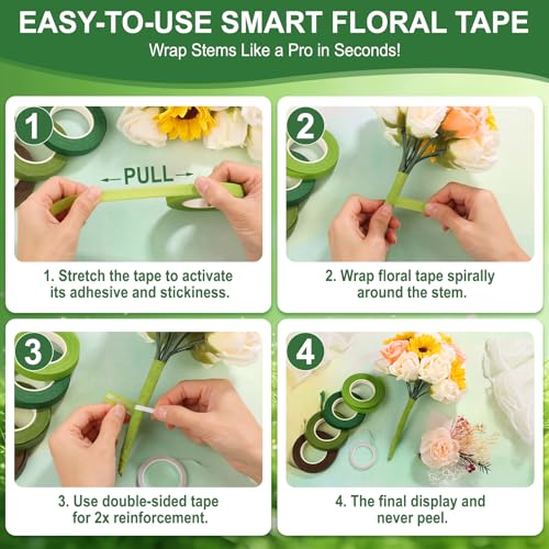 MAPVOLUT 262-Piece Floral Tape & Wire Kit - Professional Florist Supplies for Bouquets, Corsages, Wreath Making | Includes Green Floral Tape, Florist Wire for Wedding DIY, Mother's Day Bouquet