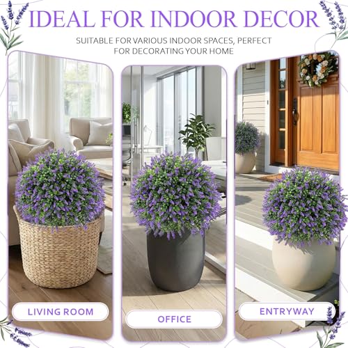 Artificial Boxwood Topiary Ball Trees with Lavender with Spikes for Outdoor 27" Set of 2, UV Resistant Faux Greenery Shrubs, Realistic Fake Bushes Plants for Garden Yard Front Porch Patio Decor - color: Boxwood Lavender