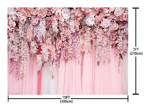 10x7ft Pink Floral Wall Backdrop Girls Rose Bridal Shower Wedding Anniversary Flowers Baby Girl Baby Shower Party Decorations Photography Background Photo Shoot Props - size: 10x7ft