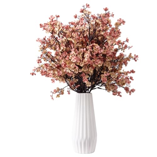 8Pcs Beige Brown Baby's Breath Artificial Flowers,Fabric Cloth Faux Babys Breath European Style Modern Silk Plants Real Touch Fake Flowers for Fall Decor,Wedding,Table Centerpieces,Boho Home Decor