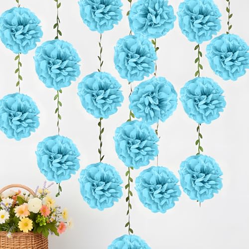Blue Flower Garland for Backdrop - 2 Pcs Hanging Artificial Floral Garlands for Room Wall Table Home Decor, 8.2 Ft Faux Paper Flower Vines for Garden Wedding Arch Party Decoration - color: Blue