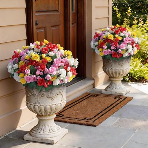 8 Bundles Artificial Roses, Realistic Silk Bouquet Flower(Mixed Color) | Fluffy and Vivid, Fade-resistant, Faux Rose Plants, for Front Door/Garden/Farmhouse/Home/Outdoor/Spring/Summer Decor - color: Mixed Color