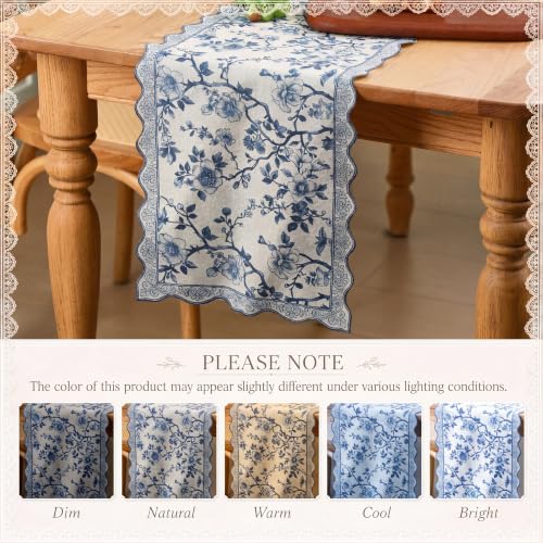 HunnmingRe 71x12 Inch Chinoiserie Table Runner Blue and White Floral Table Runner Vintage Chinoiserie Decor Summer Outdoor Tablecloth Decorative Dinner Tablecloth for Home Dining Kitchen Party Decor - color: Blue