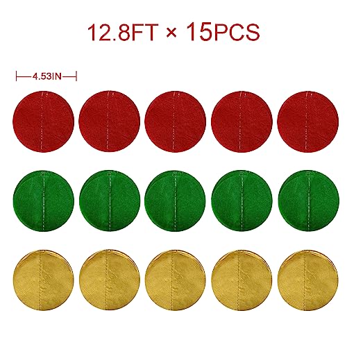 192Ft Christmas Party Decorations Red Green Metallic Gold Tissue Paper Big Polka Dots Backdrop Streamer Circle Dots Hanging Garland for Xmas Holiday Birthday Baby Shower Wedding Hen Party Supplies - color: Green Red Gold